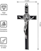 Wellcho Black Enamel Crucifix Wall Cross -Saint Benedict Metal Wall Art-7 Inch Cross Give Blessing and The Spiritual Sacred:Faith Gift for your Acquaintances