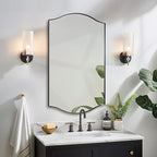 ANDY STAR Rectangle Scalloped Mirror, 24"x40" Matte Black Bathroom Mirror in SUS304 Stainless Steel Metal Frame, Irregular Vanity Mirror with Unique Arched Top Design
