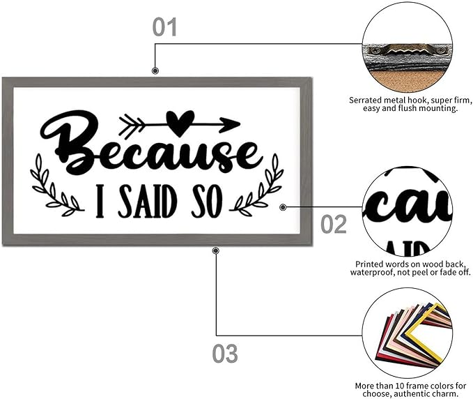 Encouragement Quote Wood Framed Sign with Scripture Verses Because I Said So Gray Frame Wooden Plaque Birthday Housewarming Gift for Bedroom Cafe Bar Farmhouse Porch Cottage Wall Decor 12x22in