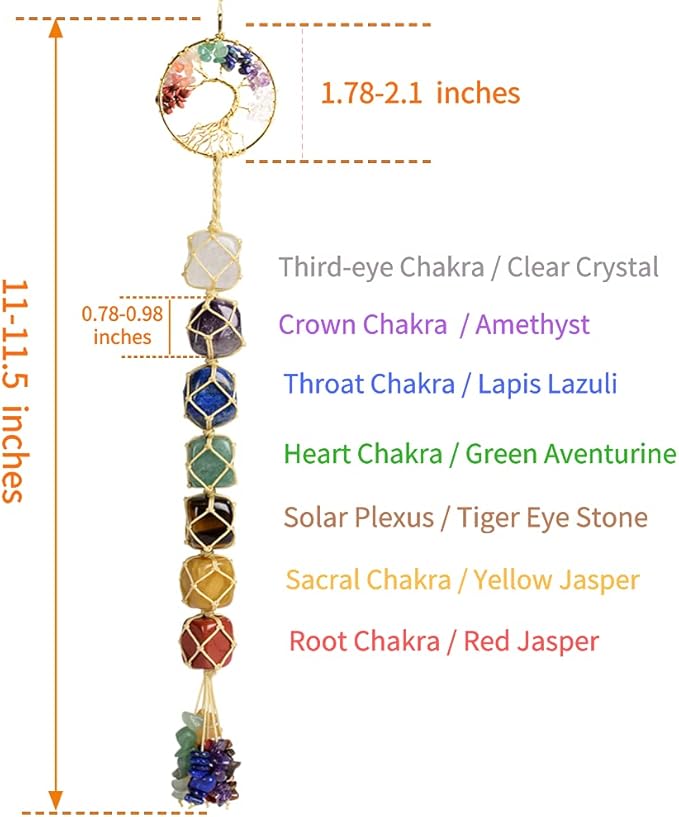 Handmade Crystal Window Car Hanging Ornaments 7 Chakra Home Decoration Feng Shui Ornament Yoga Meditation Car Decoration Tumbled Palm Stones (Tree of Life)