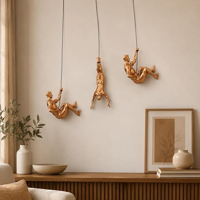 Large Set of 3 Climbing Men Wall Art Decor Sculpture,Nordic Modern Simplicity Decorative Wall Art, Climbing Man Sculptures,Home & Office Climber Gifts