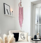 Dream Catchers Pink Dream Catcher for Girls Bedroom Wall Decor for Women, Moon Dream Catcher with Light, Macrame Dreamcatcher Boho Room Decor for Teen Girls Birthday Gifts for Women Bedroom Decor