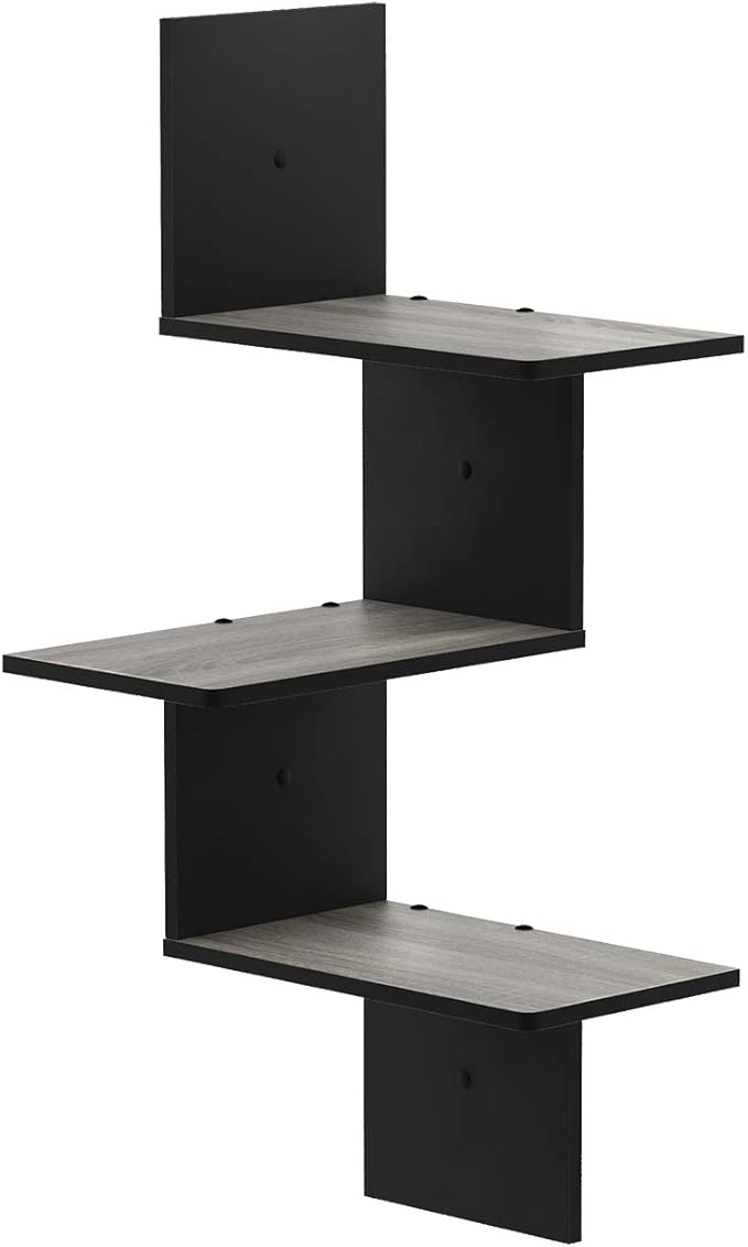 Furinno Rossi Wall Mounted Shelves 3-Tier Rectangle French Oak Grey/Black