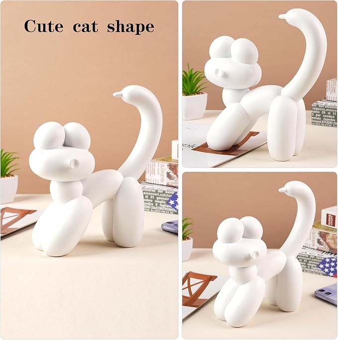 Cute Balloon Cat Statue Decor - 7.8 Inch Modern Cat Statue Ornament, Home Crafts Living Room Desktop Bedroom Sculpture Decoration (White, Small)