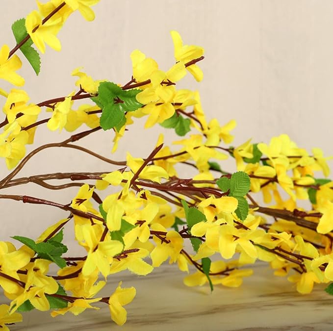 Artificial Forsythia Hanging Flowers 40 Inch Garland Decorative Natural Swag Winter Jasmine Yellow Flowers Silk Flowers Door Wall Flower Swag for Wedding Home Party