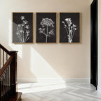 BINCUE Framed Botanical Wall Art Black Grey and White Plant Floral Art Prints Flowers Wall Decor Black Artwork White Floral Wall Pictures Botanical Paintings for Living Room Bedroom Office Farmhouse 3 Panel 16x24 Inches