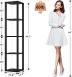 VILICK Corners Shelf with Light 5 Tier Tall Standing Shelf Dimmable Corner Floor Lamp with Shelves LED Corner Bookshelf Display Cabinet Shelf for Living Room, Bedroom, Home Decor