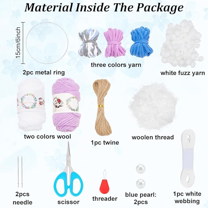 DIY Two-Color Dreamcatcher Kit 2 Set 19.69“ x 5.91“ Boho Purple Blue Wool Yarn Handmade Dream Catcher for Beginner Dream Catcher for Women Gifts DIY Wall Decor for Bedroom, Livingroom