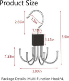 SODOI 4 Pack Multi-Functional Rotating Hook and Clothing Rack Saves Space in Your Closet, Suitable for Hats, Belts, Bags, Ties, and Vests
