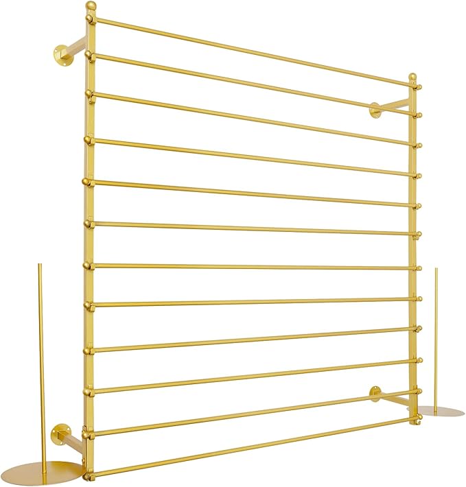 12-Tier Wall Mounted Scarf Rack, Scarf Display Rack, Towels Storage Hanger, Commercial Hijab Scarf Holder Organizer Space Saving for Retail Stores, Boutiques, Home (Gold, 47in Width)