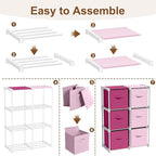 6 Cube Storage Organizer with Shelf Back to School Boxes 11 Inch Toy Storage Bins Closet Organizers Drawers Fabric Dresser for Playroom Books Bedroom Dorm Kitchen (Pink,Rose)