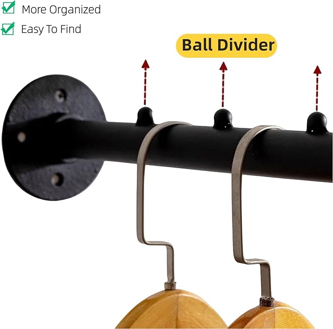 Industrial Wall Pipe Clothes Bar - Heavy Duty Metal Coat Hanger with Hook, Wall-Mounted Garment Holder Racks,Wall Clothing Racks/Hanging Rail, 4Pcs