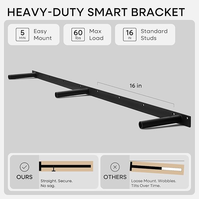 Homeforia Classic Walnut 60 inch Floating Shelf, High End Solid Real Wood Small 60inch Floating Shelves for Wall Mounted, 60in Floating Shelves, Heavy Duty Bracket, 60 X 6.5 X 1.75 inches, Set of 3