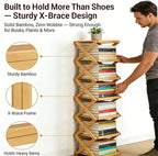 The 9-Tier No-Assembly Bamboo Rack, Foldable Stackable 9 Tier Bamboo Shoe Rack Vertical Storage Sturdy & Stable, Tall Narrow Space-Saving Expandable Shoe Rack for Entryway Closet Dorm (Nature,3 Tiers)