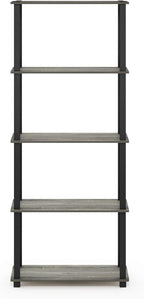 Furinno TURN-S-TUBE Book Shelf, 5-Tier Toolless Storage Shelves with Square Tubes, Shelving Unit for Organization and Storage for Living Room, Home Office, French Oak