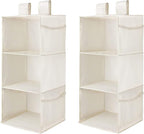 MAX Houser 3-Shelf Hanging Closet Organizers, Collapsible Closet Hanging Shelves for Camper, Nursery Hanging Organizers, Beige, 2-Pack