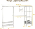 Coat Rack Clothes Wardrobe：Closet Organizer and Storage Clothing Garment Rack with Shelves Heavy Duty for Hanging Clothes Portable Adjustable White 15.8" Dx(70-88.5)" Wx76.5 H