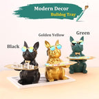 QIANLING Modern Decor Resin Gold Bulldog Tray Statue Tray Storage Key Holder Candy Jewelry Earrings Tray Suitable for Home Decor Modern Art Dining Table Decor Office Small Object Tray (Golden Yellow)
