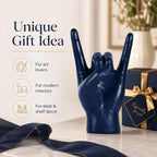 QIANLING 7.7" Blue Resin Rock On Hand Gesture Statue - Rock Culture Music Lovers' Decorative Tabletop Sculpture for Bookshelf, Desk & Mantel Decor in Home or Office, Modern Symbolic Figurine