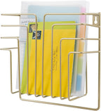 MyGift Modern Art Deco Style Brass Tone Metal Wire Floating Magazine Rack and File Folder Holder, Wall Mounted Home or Office Storage for Documents or Mail