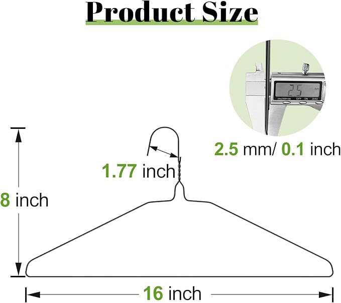 Wire Metal Hangers 100 Pack, Black Slim Clothes Hanger 16 Inch 12 Gauge, Bulk Dry Cleaner Hangers for Standard Size Coat, Suits, Shirts, Pants, Skirts