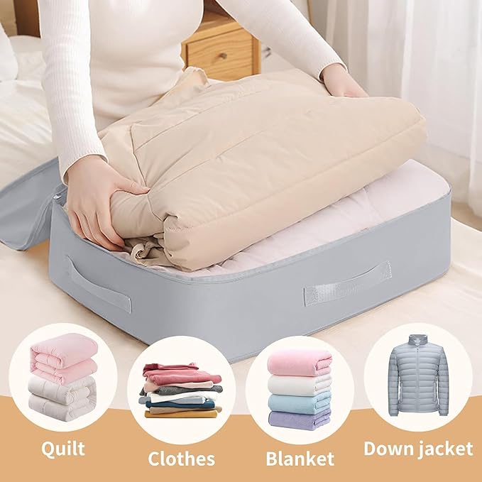 Ultra Space Saving Self Compression Organizer, Large Capacity Storage Bag, Thick Satin Fabric Heavy Duty Bags for Comforters Blankets Bedding Duvet (Gray, Large, 21x17x12in)