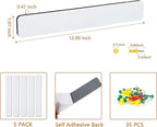 5 Pack Felt Pin Board Bar Strips Bulletin Board for Bedrooms Offices Home Wall Decoration, Notice Board Self Adhesive Cork Board with 35 Push Pins for Paste Notes, Photos, Schedules (White)