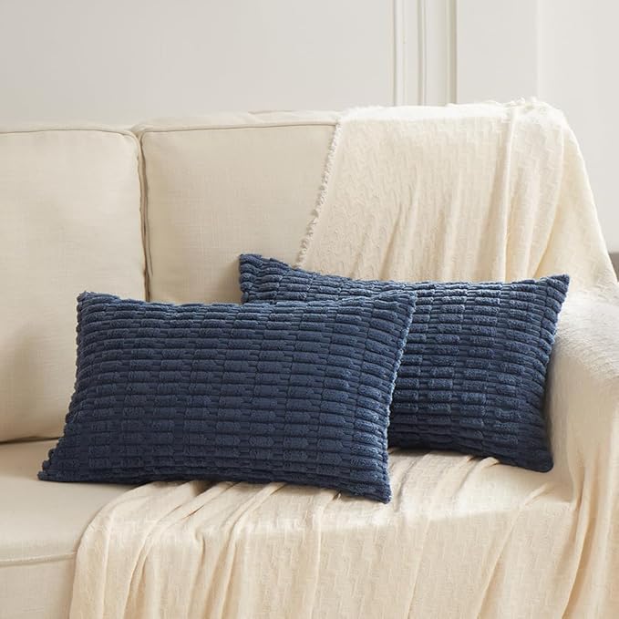Fancy Homi 4 Packs Decorative Throw Pillow Covers for Living Room Couch Bed, Modern Farmhouse Boho Home Décor Accent Cushion Case, 24" x 12", Dusty Blue