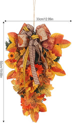 Ochine Artificial Fall Teardrop Swag - Fall Harvest, Autumn, Thanksgiving to Christmas Door Decoration