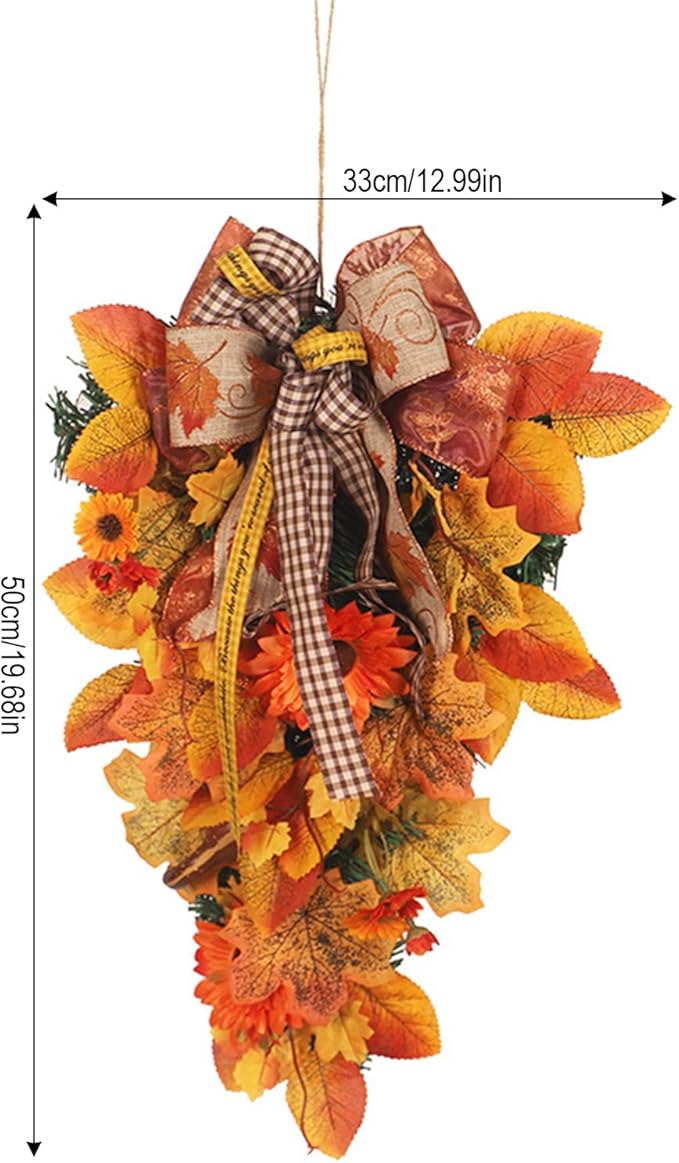 Ochine Artificial Fall Teardrop Swag - Fall Harvest, Autumn, Thanksgiving to Christmas Door Decoration
