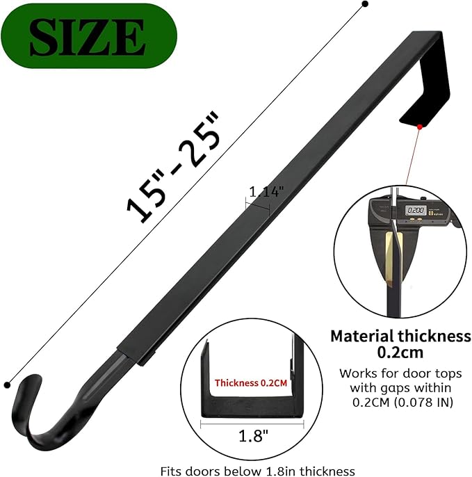 Wreath Hanger for Front Door, Adjustable 15 to 25 Inches Wreath Hangers, 20 lbs Larger Door Upgrade Wreath Hanger, Christmas (Black)