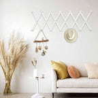 Wall Rack with 20 Hooks, Wooden Wall Expandable Coat Rack for Coat, Hats, Baseball Caps, Coffee Mug, Jewelry(White)
