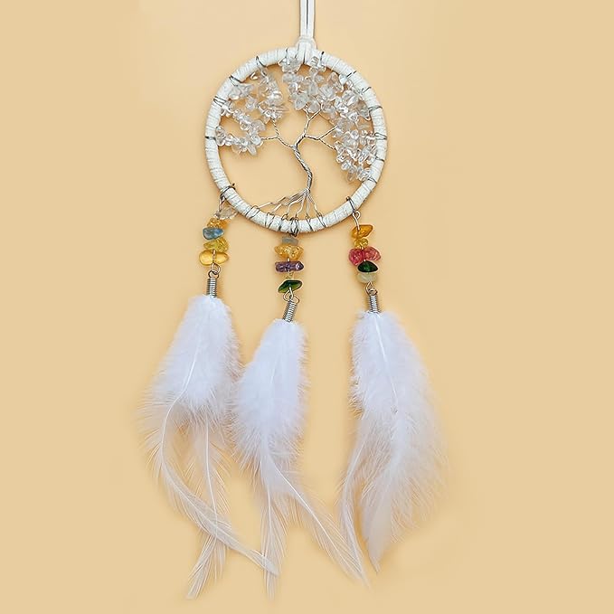 Car Mirror Decor Hanging Dream Catchers for Cars, Small Tree of Life Dream Catcher White Dreamcatchers for Car Ornament