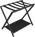Luggage Rack, Folding Suitcase Stand for Guest, Foldable, Luggage Holders with Shelf, Steel Frame with Nylon Straps for Bedroom, Hotel, Holds up to 154 lb, Black, 1 Pack LR03801B