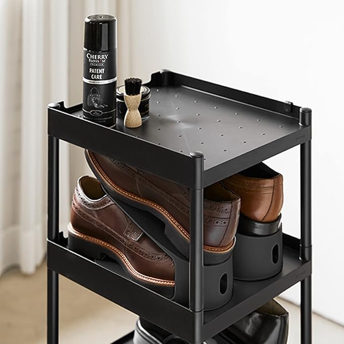 carrotez Shoe Slots Organizer 3 Pack - [Litem] Space Saving Shoe Organizer Rack for Closet - Easy Shoe Stacker, 9.84'' x 3.89'' x 4.26'' (Black, 3 Pack)