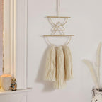 IOWER Boho Wall Decor Macrame Wall Hanging Small Metal Wall Art Cute Wall Decor For Living Room Bedroom(Ivory, 13"Lx4.7"w)