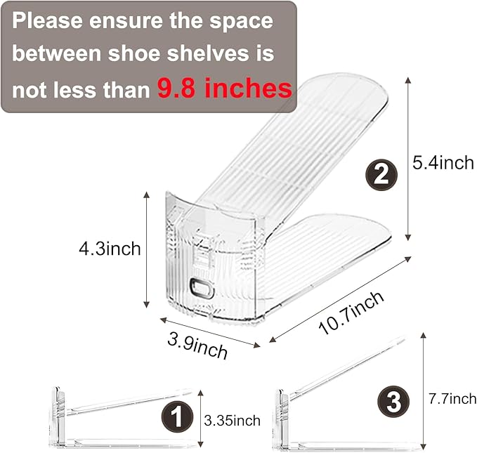 Shoe Slot Organizer for Closet 6PACK Clear Adjustable Shoe Stacker Rack Storage - Space Saver Display Shelf Organizer Zapateras Organizers