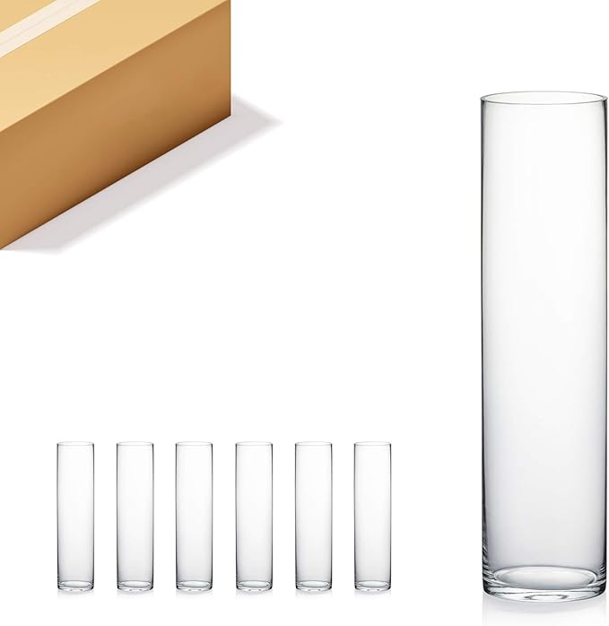 WGV Cylinder Vase Bulk, Diameter 5", Height 20", Clear Glass Floral Planter Container, Tall Centerpiece Arrangement for Wedding Party Event Home Office Decor, 6 Pieces