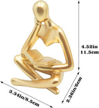 Jinkoozz Gold Reading Women Statue, Thinker Sculptures, Abstract Art Ornament, Modern Aesthetic Figurine Decoration, Suitable for Home Living Room Bedroom Office Shelf Table Desk Bookshelf Decor