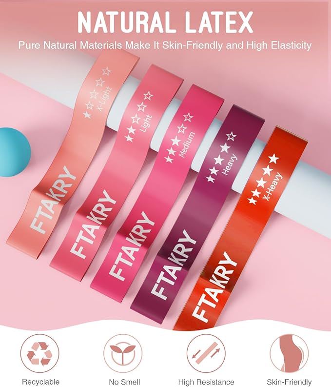 Resistance Bands for Working Out, Exercise Bands with 5 Resistance Levels, Natural Latex Resistance Bands Designed for Home Fitness, Strength Training and Flexibility Exercises