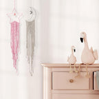 MECCANIXITY Macrame Dream Catchers, Pink Handmade Star Design Woven Cotton Dream Catcher Wall Hanging for Home Bedroom Decoration Ornament Craft Gift