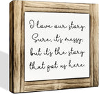 Warm Decor Signs, Rustic Desk Sign Decor, Love Decoration for Home, Blended Family Decoration, Gallery Decor Art, Decorative Wooden Box Signs, I Love Our Story Signs, 5.9×5.9 inches