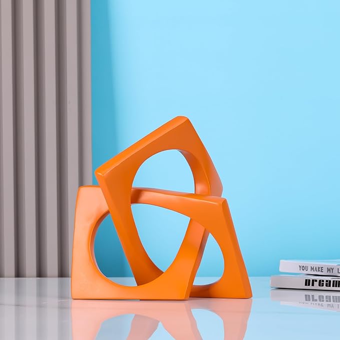 LCCCK Modern Geometric Sculpture Orange Knot Statue Decor, Home Orange Bookcase Centerpiece Jax Decorative, Geometric Tabletop Sculpture and Figurines, for Home Decor Accent Cube Decorative Ornaments