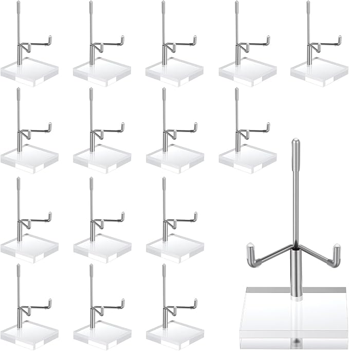 16 PCS Adjustable Metal Arms Display Stand, 2 X 2 X 3.5 Inch Small Rock Display Stand with Acrylic Base Small Displays Easel Holder Crystal Displays Stands for Picture Coral Geodes Mineral Agate