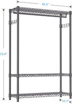 IZEUK Heavy Duty Rolling Garment Rack Wire Clothes Rack for Hanging Clothes (Dark Grey, 3 Tier with 1 Rod, 15.7" D x 45.3" W x 72.4" H)