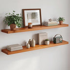 Homeforia 48 inch Oak Floating Shelf, High End Solid Real Wood 48inch Floating Shelves for Wall Mounted, Honey Oak Wooden 48in Large Floating Shelves, Heavy Duty Bracket, 48 X 6.5 X 1.75 in, Set of 3