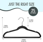 25 Premium Kids Velvet Hangers - 14" Non-Slip Clothes Hangers for Kids & Preteens - Ultra Slim, Space-Saving, Strong & Durable Hangers with 360° Swivel Hook - Black
