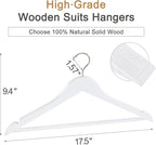 TOPIA HANGER Wooden Coat Hangers 20 Pack, White Wood Suit Hangers with Non Slip Pants Bar, 360° Swivel Hook and Shoulder Notches for Camisole, Jacket, Pants, Smooth Finish Clothes Hangers - CT34W20