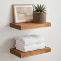 Homeforia 12 inch Golden Oak Floating Shelf, High End Solid Real Wood 12inch Small Floating Shelves for Wall Mounted, Oak Wooden 12in Floating Shelves, Heavy Duty Bracket, 12 X 6.5 X 1.75 in, Set of 2