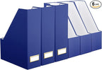 Feifeiya Magazine File Holder Set of 6 Stylish Sturdy Cardboard File Boxes Desk Organizer Beautiful Magazine Holder Rack with Gold Label Holder for Home Office Desktop Bookshelf Classroom (Navy Blue)